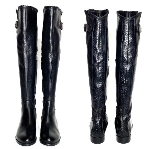Ron White Boots Size 5.5 Piper Over The Knee OTK Black Leather Snake Pattern New - Picture 2 of 11